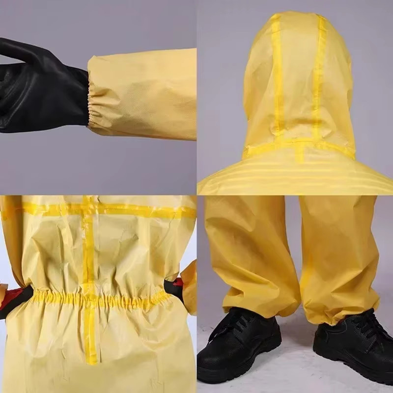 Chemikalienschutzanzug in Gelb als säure- und alkalibeständige Schutzkleidung gegen gefährliche Flüssigkeiten und Schwefelsäure - Bild 2
