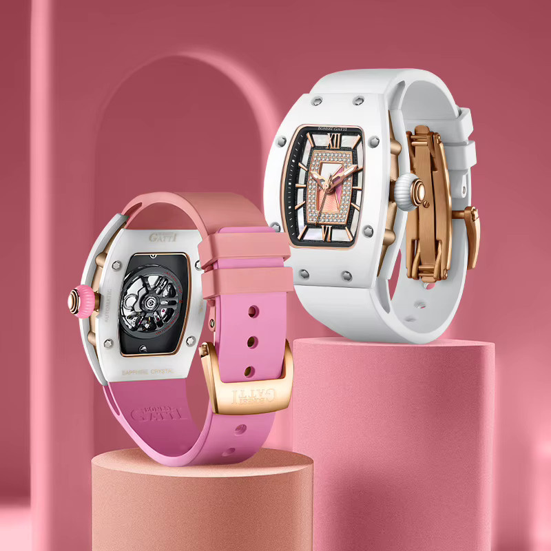 BONEST GATTI Armbanduhr Automatik, Tonneau, Kautschuk, Damen, Kristall - Bild 1