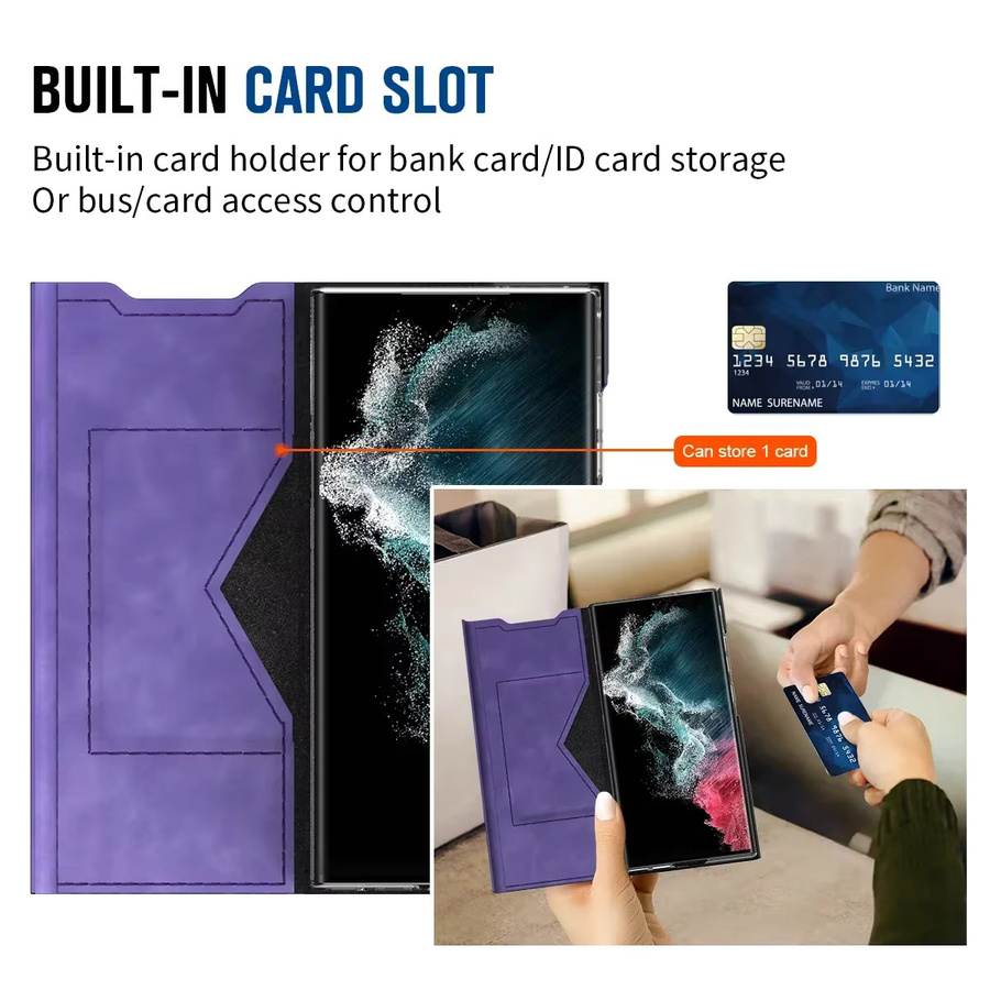 Magnetische Leder-Schutzhülle mit Kartenfach und Stiftfach für Samsung Galaxy S24 S23 S22 Ultra und S23 Plus in Lila - Bild 2