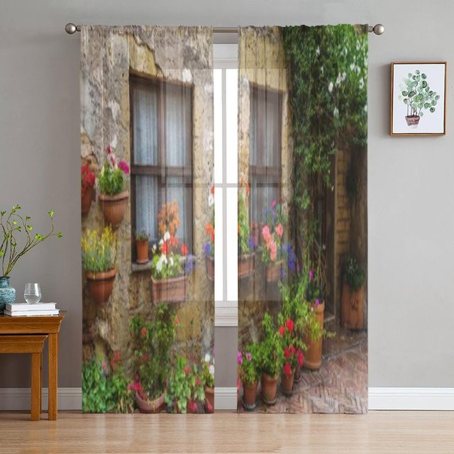 Super Six Transparente Tüllvorhänge mit Blumenmuster in Schwarz, B/H: 135 x 114 cm - Bild 1