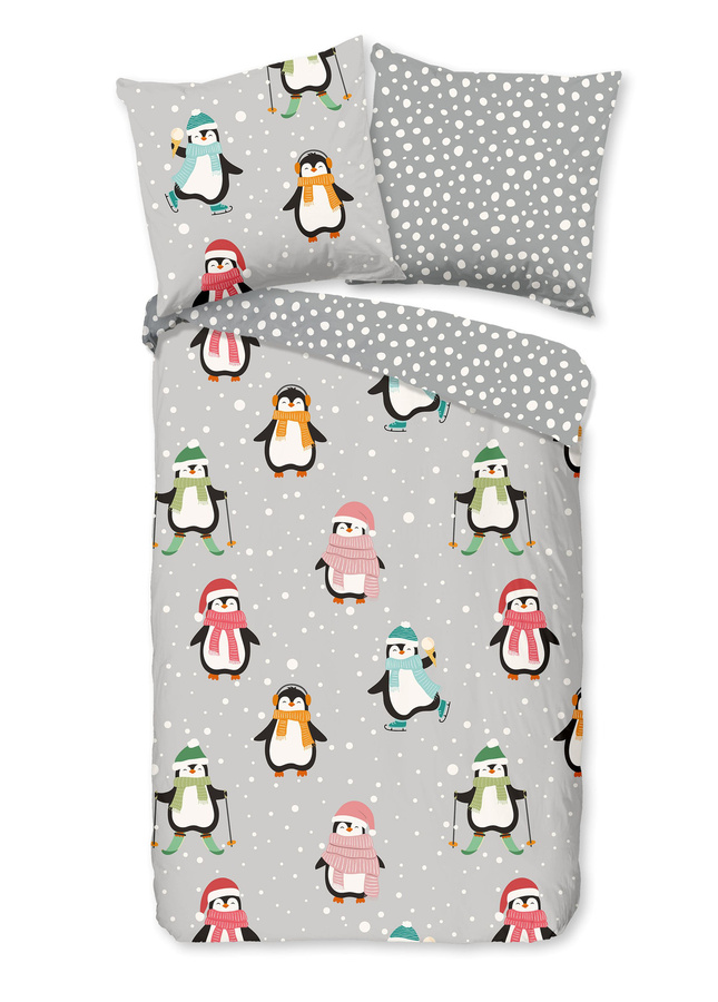 Good Morning Kids Flanell Bettwäsche Liam Pinguine Schnee Grau mit Bettbezug und Kissenbezug B/H: 135 x 200 cm und 80 x 80 cm - Bild 1