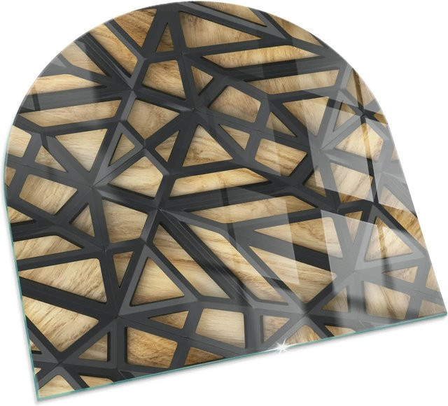 Tulup Kamin Glasplatte Geometrie mit Holz Vorlegeplatte in Braun, B/T: 100 x 100 cm - Bild 1