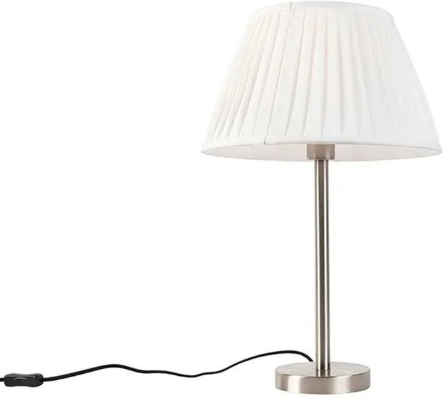 QAZQA Simplo Klassische Tischlampe aus Stahl mit weißem Plissierschirm, dimmbar, Höhe: 35 cm - Bild 1