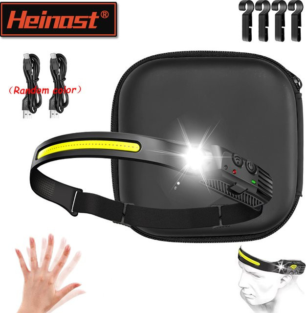 Heinast Sensor-Stirnlampe mit LED und USB-Wiederaufladung, wasserdichter XPE und COB Scheinwerfer in Schwarz - Bild 1