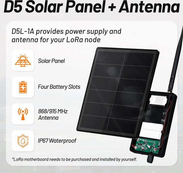 Heltec D5 Solarpanel-Kit 5 V für LoRa32 V3 Meshtastic Meshcore ESP32 in Schwarz - Bild 1