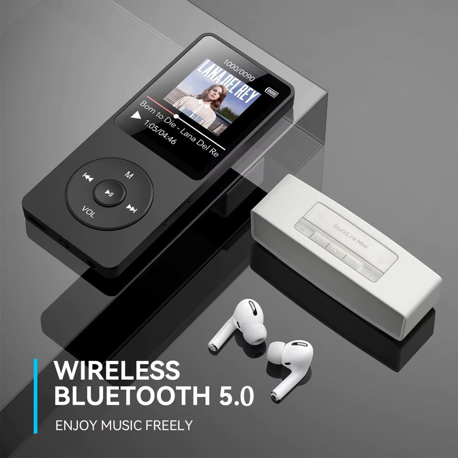 Kebidu Tragbarer MP3-Player mit Bluetooth 5.0, 1,8 Zoll Display, Eingebautem Lautsprecher, FM-Radio und E-Book-Funktion in Schwarz oder Weiß - Bild 2