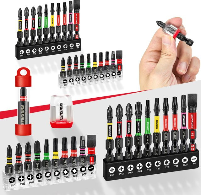 Geinxurn 42-teiliges Schlag-Magnet-Mischschraubendreher-Bit-Set aus S2-Stahl mit Basis und Magnetiseur/Demagnetisierer - Bild 1