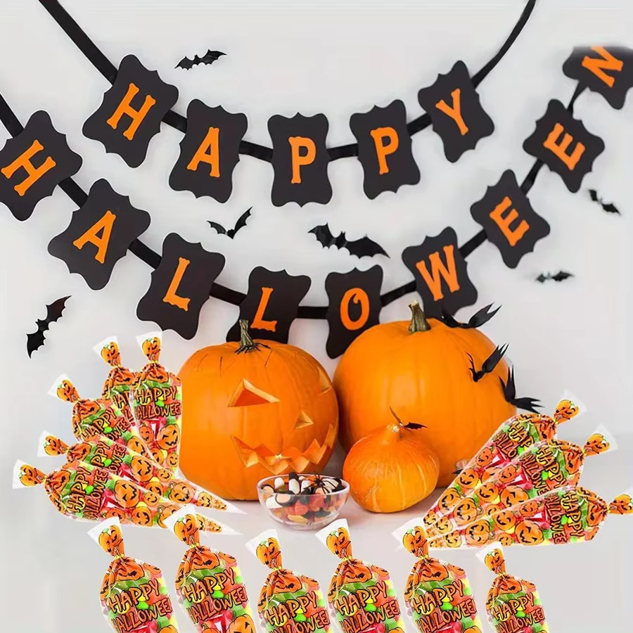 100 Stück transparente Zellophan-Leckerlibeutel mit Kürbis-Design für Halloween von JXB - Bild 4
