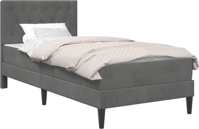vidaXL Bettgestell mit Matratze aus Samt in Dunkelgrau, B/T/H: 90 x 190 x 94 cm - Bild 1