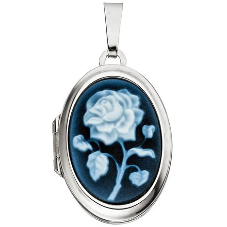 Colfem Medaillon oval, 925 Sterling Silber, blauer Achat, Damen - Bild 1