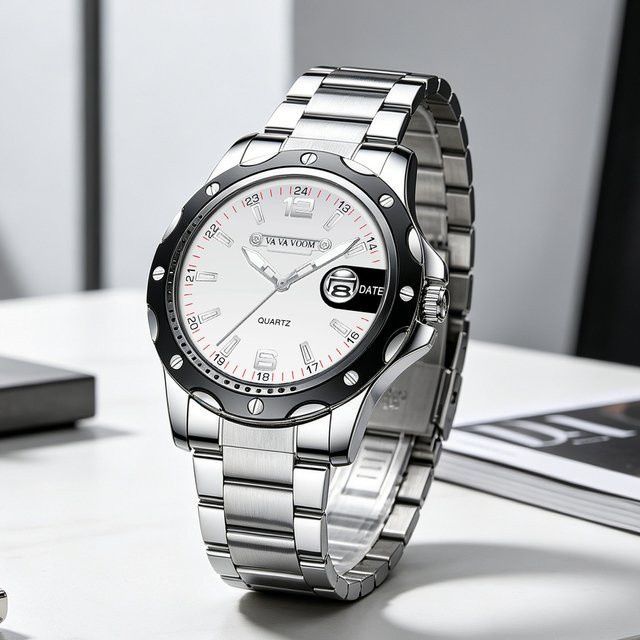 VA VA VOOM Armbanduhr, Quarz, Edelstahl, 43 mm, Herren, Silber - Bild 1