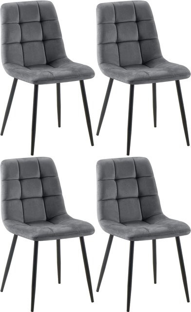 CLP 4er Set Esszimmerstühle Tilde, moderne Polsterstühle mit gestepptem Bezug und Metallgestell, grau - Bild 1