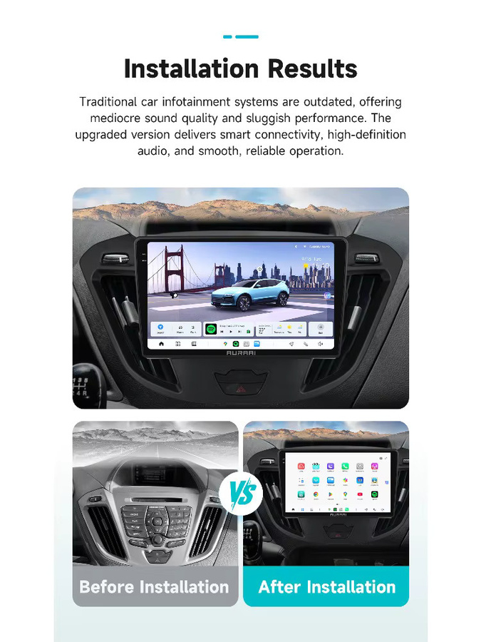 AURAAI Android Auto Intelligent-Bildschirm für Ford Transit Tourneo Custom 2013-2021 mit 8GB RAM, 256GB Speicher, Carplay, ADAS, 360 Kamera, GPS und Bluetooth in Schwarz - Bild 3