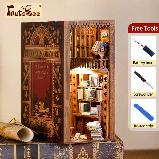 Cutebee DIY Buchnischen-Miniatur-Set, Puppenhaus-Modell, Holz, Fantasy - Bild 1