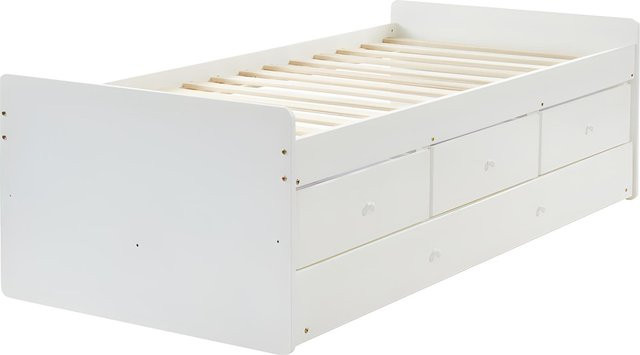 Weisses Kinderbett als Tagesbett aus Kiefernholz und MDF mit Ausziehbett und Schubladen, B/T: 90 x 190 cm - Bild 1