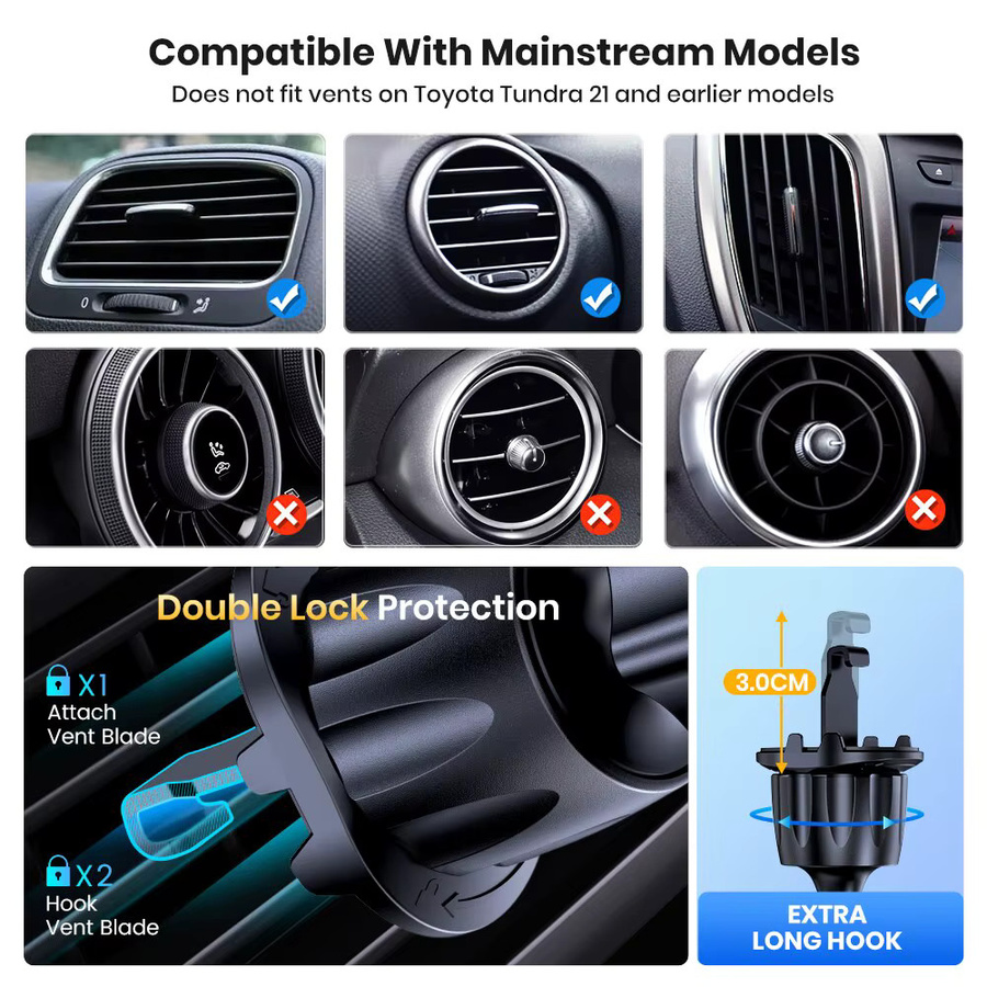 KAFNHCKA Universaler 360 Grad rotierender Handyhalter für die Lüftung im Auto, Anti-Slip Telefonständer für GPS-Navigation in Schwarz - Bild 3