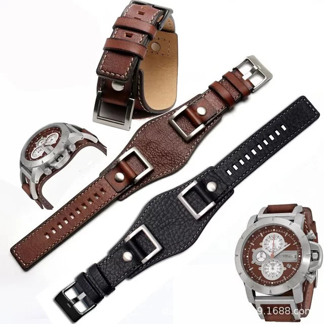 Fossil Uhrenarmband Leder, 24 mm, Schwarz, Edelstahl, Herren - Bild 1