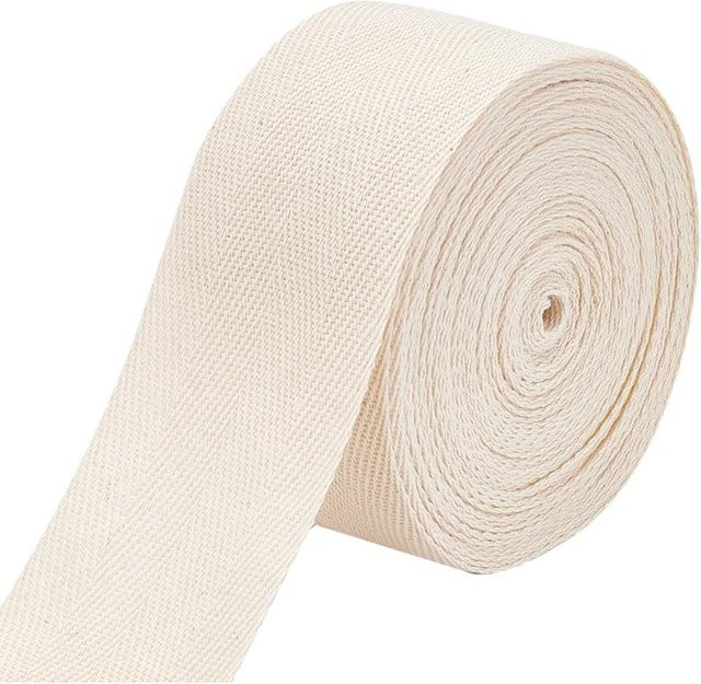 Beige Baumwoll-Twill-Klebeband mit Fischgrätenmuster für DIY-Handwerk und Nähen - Bild 1