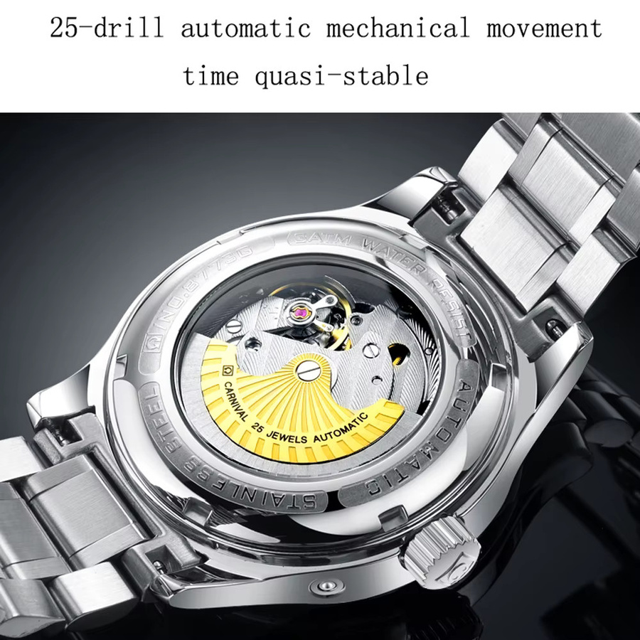 KARNEVAL Armbanduhr Automatik, Edelstahl, Schwarz, Herren - Bild 4
