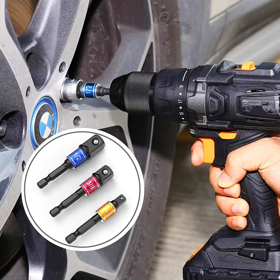 Steckschlüssel-Adapter-Set aus Stahl in Schlagqualität mit Sechskantschaft auf Vierkant-Steckschlüsselbohrer für Reparaturen zu Hause - Bild 4