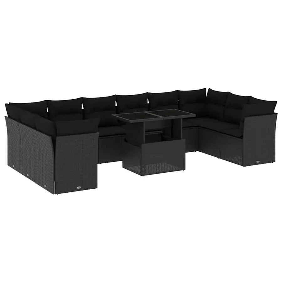 vidaXL 11-teilige Garten-Sofagarnitur in L-Form aus schwarzem Poly-Rattan mit Sitzkissen und Rückenkissen - Bild 2