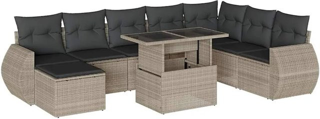 vidaXL 9-tlg Garten-Sofagarnitur in L-Form aus Polyrattan mit Kissen in Hellgrau - Bild 1