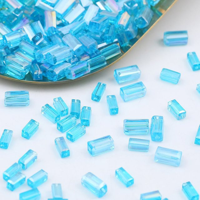 JHNBY Kristall Perlen, rechteckig, Lake Blue Glass, 2x4/3x6/4x8mm - Bild 1