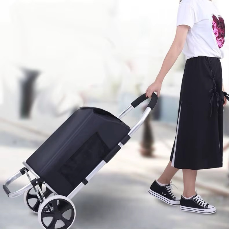 ZJMZYM Schrittkletternder Einkaufswagen mit wasserdichtem Korb in Schwarz, tragbarer Trolley bis 100 kg Traglast - Bild 4