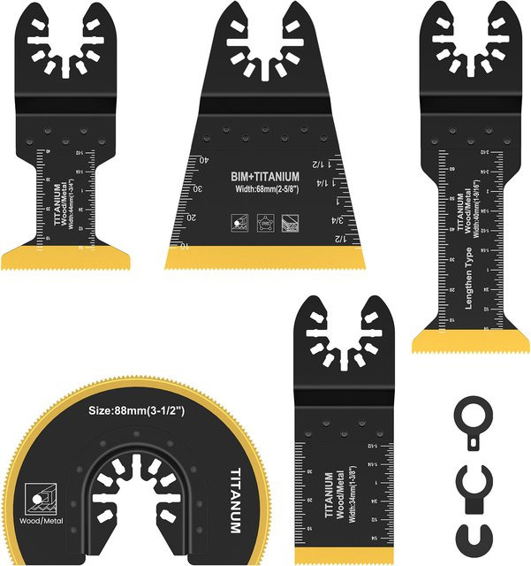 Toorise 3/5-teiliges Set oszillierende Sägeblätter aus Bimetall mit Titan-Beschichtung und Universal-Adapter - Bild 1