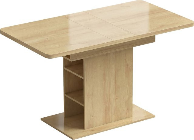 HOMCOM ausziehbarer rechteckiger Esstisch für 4–6 Personen mit 6 offenen Regalfächern in Naturholz Optik, B/T/H: 110–130 x 70 x 70 cm - Bild 1