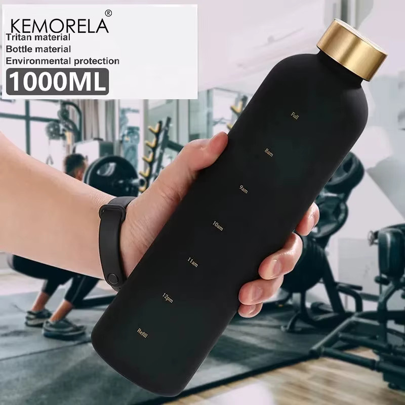 KEMORELA Wasserflasche mit Zeitmarkierung in Weiß, 1 l, motivierend, BPA-frei und auslaufsicher für Sport und Outdoor - Bild 4