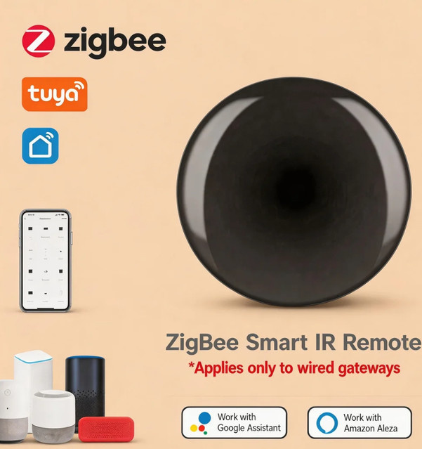 Tuya ZigBee Universelle IR-Fernbedienung Intelligenter IR-Blaster in Schwarz für TV, Klimaanlage und DVD mit Sprachsteuerung und DIY-Lernfunktion - Bild 1