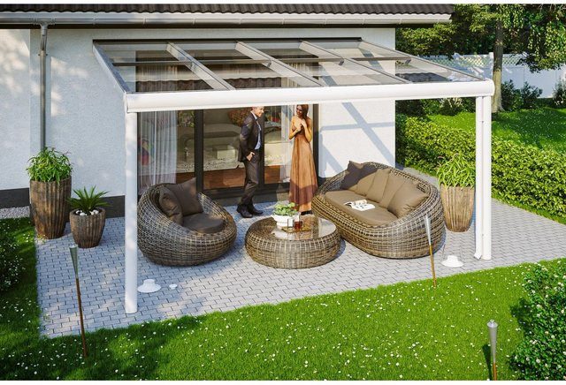 Skan Holz Terrassenüberdachung Modena mit Verbund-Sicherheits-Glas und Aluminium in Weiß, B/T/H: 434 x 257 x 252 cm - Bild 1