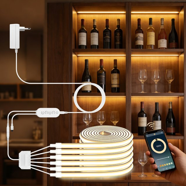 Gyarfas COB LED Unterbauleuchte Weiß, dimmbare Bluetooth App Steuerung für Küche und Schrank, Neon Streifenleuchte Set - Bild 1