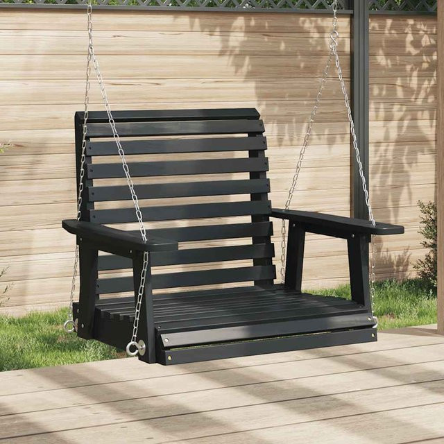 vidaXL Garten-Hängestuhl aus massivem Tannenholz mit Metallketten und Armlehnen, Schwarz, B: 110,0 cm, T: 72,0 cm, H: 63,0 cm - Bild 2