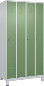 C+P Spind Classic PLUS Garderobenschrank mit 4 Abteilen, Füße, Zylinderschloss, 3 Garderobenhaken, Farbe: Lichtgrau/Resedagrün, H x B x T: 195 x 100 x 50 cm - Bild 1