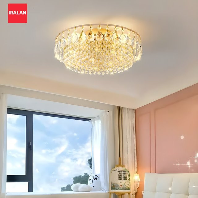 IRALAN LED Kristall Kronleuchter Runde Deckenleuchte in Gold/Messing für Wohnzimmer, Schlafzimmer und Flur - Bild 1
