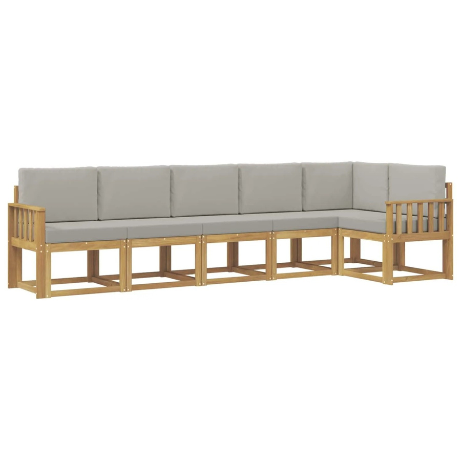 vidaXL Outdoor-Sofagarnitur 6-teilig in L-Form aus massivem Akazienholz mit Kissen in Weiß und Hellgrau - Bild 2