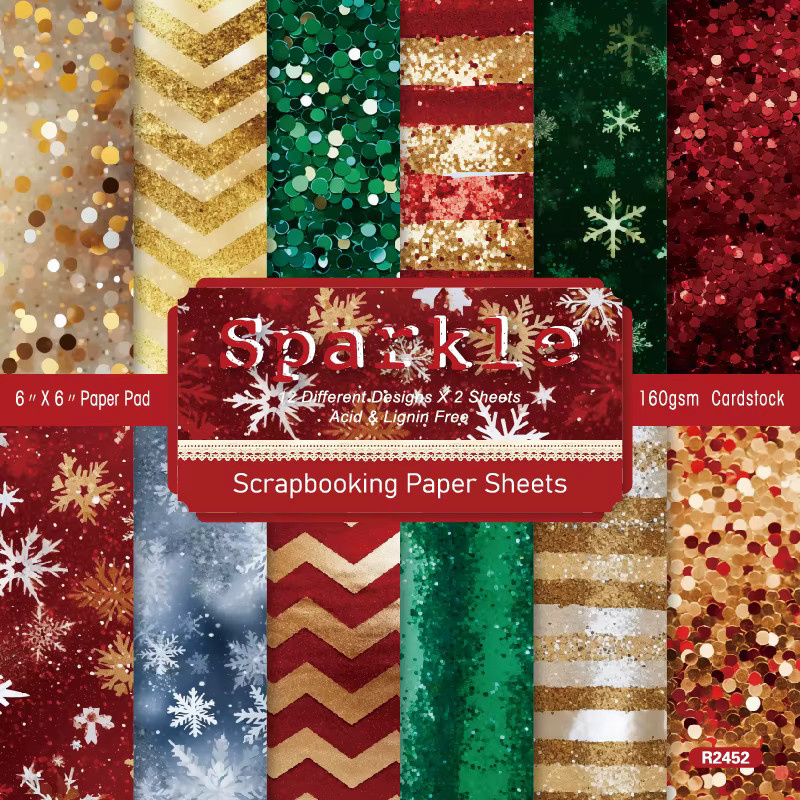 Alinacutle Junkjournal Merry Christmas Papierpackung, 24 Blatt, gemusterter Papierblock für Scrapbooking in Multicolour, Breite: 15,2 cm - Bild 3