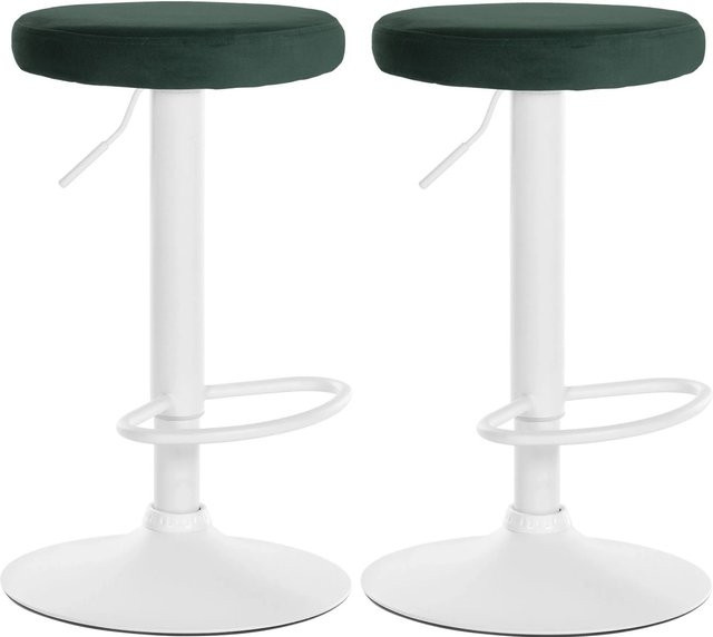 DELUKE 2er Set Barhocker KAZON aus Samt in Grün und Weiß, höhenverstellbar und drehbar, B/T/H: 38,5 x 38,5 x 60 cm - Bild 1