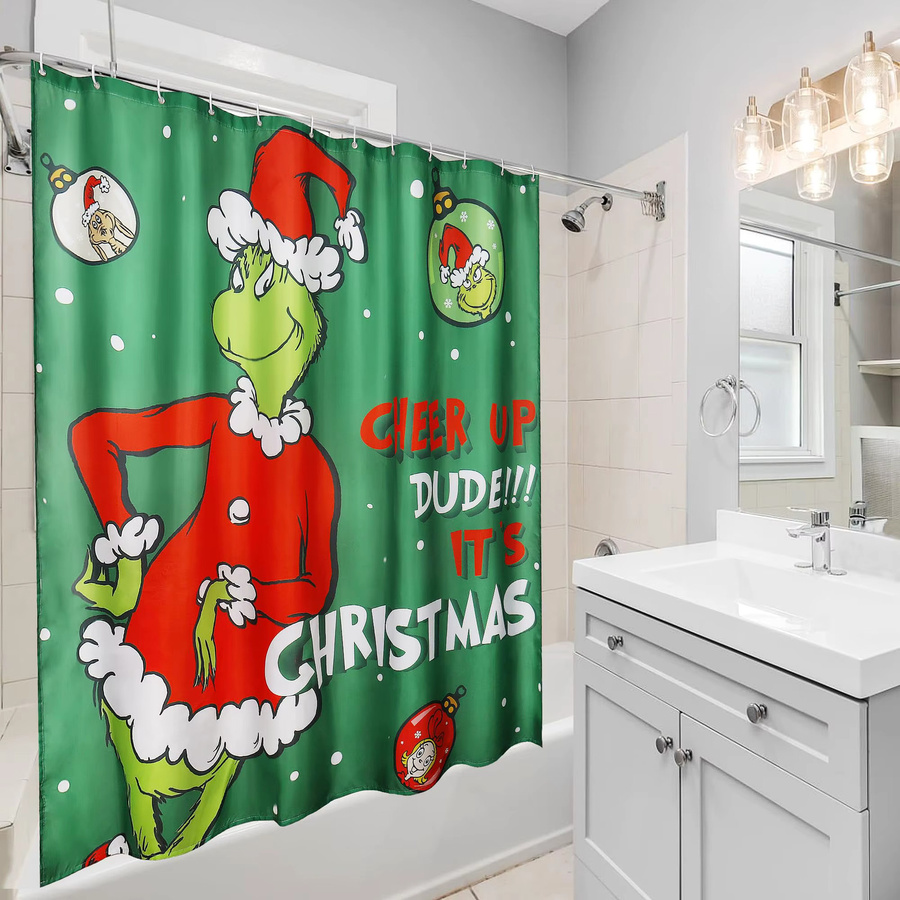 VIKAMA Wasserfester Badvorhang mit Grinch-Dekoration in Multicolour, Höhe: 180 cm, Breite: 90 cm - Bild 2