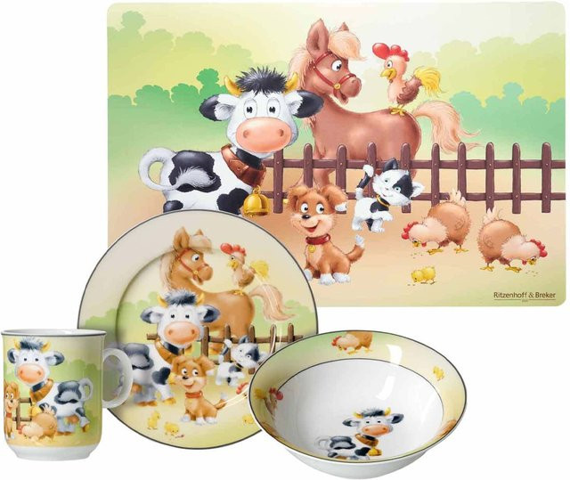 Ritzenhoff & Breker Kindergeschirr Set mit Platzset Hoftiere aus Keramik, Mehrfarbig - Bild 1
