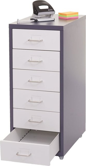 MCW Rollcontainer Preston T851 Schubladenschrank aus Stahl mit 6 Schubladen Dunkelgrau Weiß B/T/H: 69 x 28 x 41 cm - Bild 1