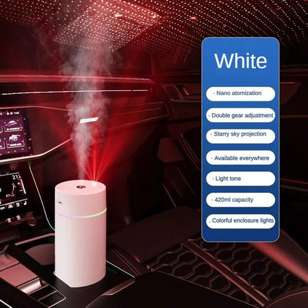 Starry Zenithcar Auto-Diffusor Binchi Keji Travel USB-Luftbefeuchter mit Sternenhimmel-Projektion und Atmosphärenlicht in Weiß