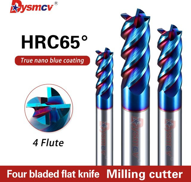 DYSMCV Vollhartmetall-Fräser mit geradem Schaft, blau beschichtet, 4-schneidig, Schaftdurchmesser: 6 mm, Gesamtlänge: 100 mm, HRC65 - Bild 1