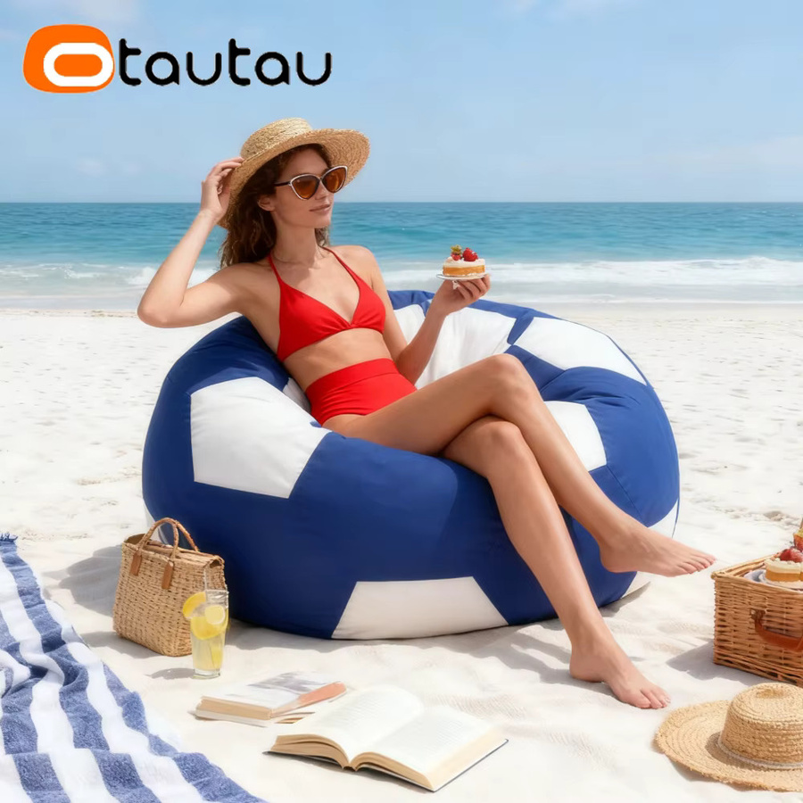 OTAUTAU Outdoor Fußball Sitzsack Abdeckung für Pool, Strand und Garten in Blau-Weiß DD221 - Bild 4