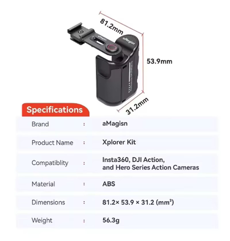 aMagisn Xplorer Grip Kit Zubehörset für Insta360 Ace Pro 2, Ace Pro und Ace Serie, Kameragriff aus ABS-Kunststoff mit Auslöseknopf, Schwarz - Bild 5