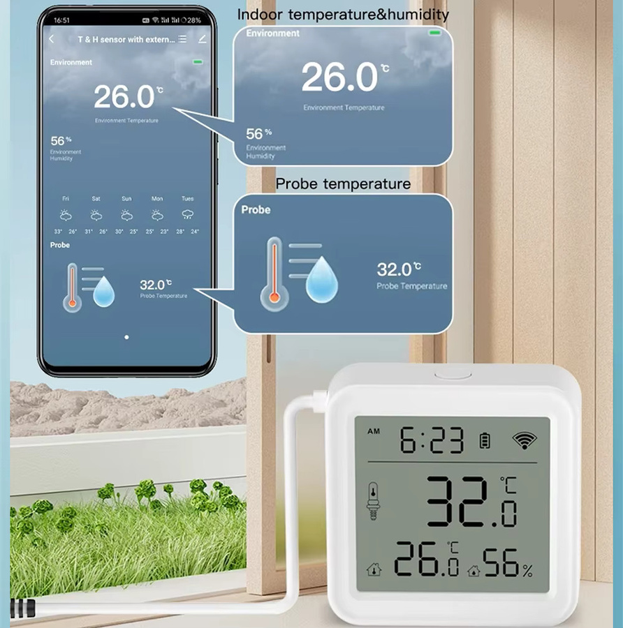 Tuya Smart WiFi/Zigbee Temperatur und Feuchtigkeit Sensor mit externer Sonde und LCD Display in Weiß für Smart Life Alexa und Google Home - Bild 2