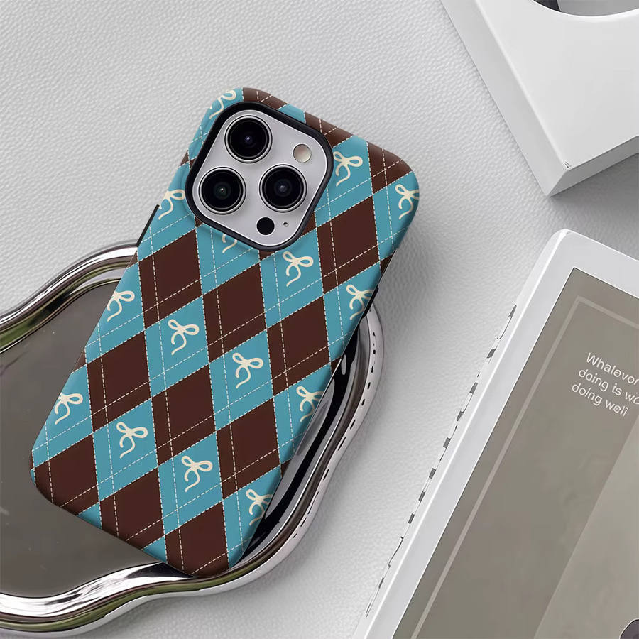 Rhomb Bow Handyhülle für Apple iPhone 17 16 15 14 13 12 Pro Max Plus in Braun und Blau mit doppelschichtiger Rückseite - Bild 5