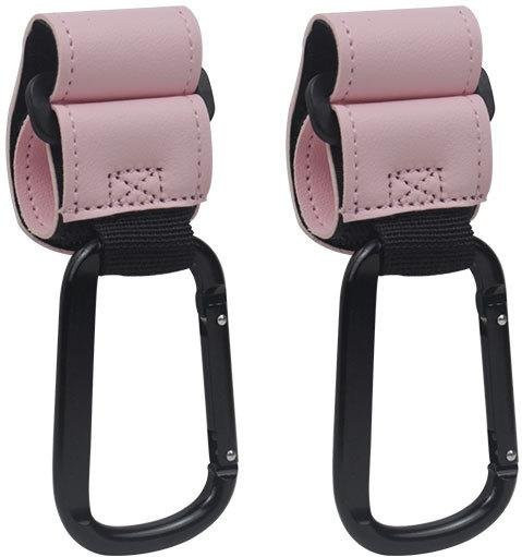 NATAWA 2er Set Kinderwagen Haken aus PU Leder in Rosa mit drehbarem Warenkorb Organizer für Babywagen Zubehör - Bild 1